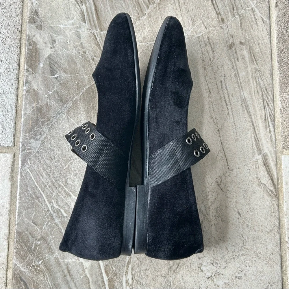 Blublonc Black Velvet Mary Jane Flats, Oversized Strap Detail Size 37 EU/ 6 US